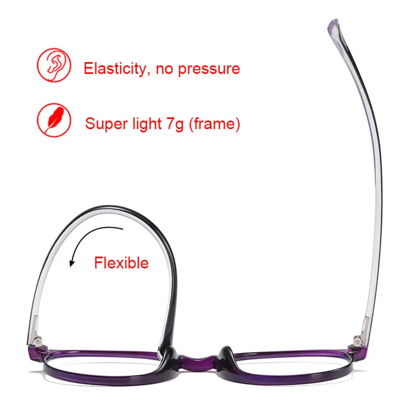 Ultralight Anti Blue Light Reading Glasses Women Fashion Elegant Purple Round Presbyopia Glasses Anti-fatigue Glasses Magnifier