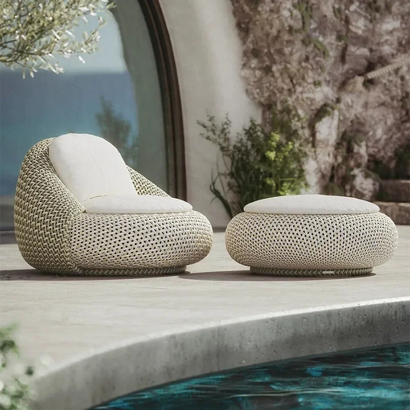 Outdoor Rattan Sofa Set with Coffee Table Weatherproof Patio Furniture for Villa Courtyard Terrace Balcony Bed and Breakfast