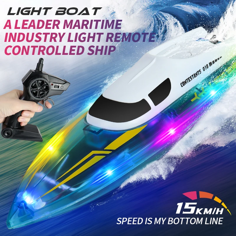 918-2.4GLuminous Colorful High Speed ​​Racing Boat Waterproof Rechargeable Model Electric Radio Remote Control Speedboat Boy Toy