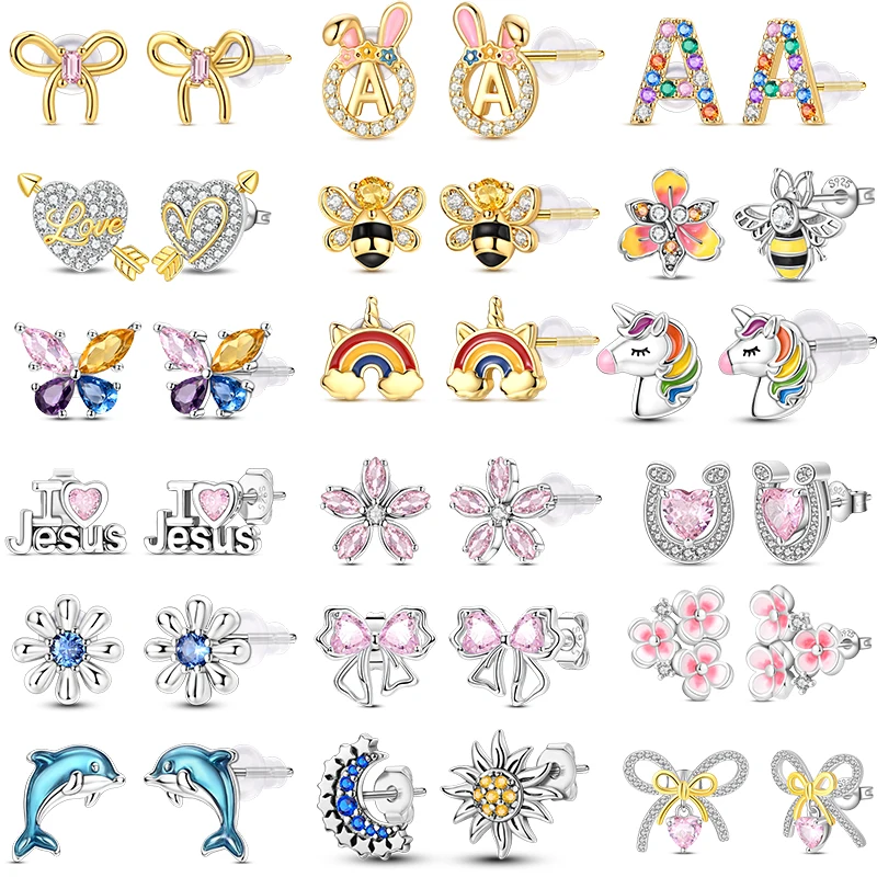 925 Sterling Silber Goldene Leuchtende Glühwürmchen-Ohrstecker Bunte Schmetterlings-Einhorn-Ohrringe für Frauen Feiner Schmuck Geschenke