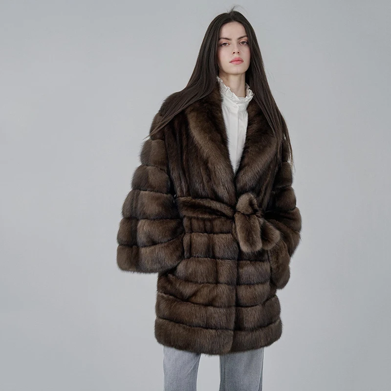 Ftangaiur Winter Import Russian Sable Fur Coat Turn-Down Collar Unique Private Customization Medium Natural Real Sable Fur Coats