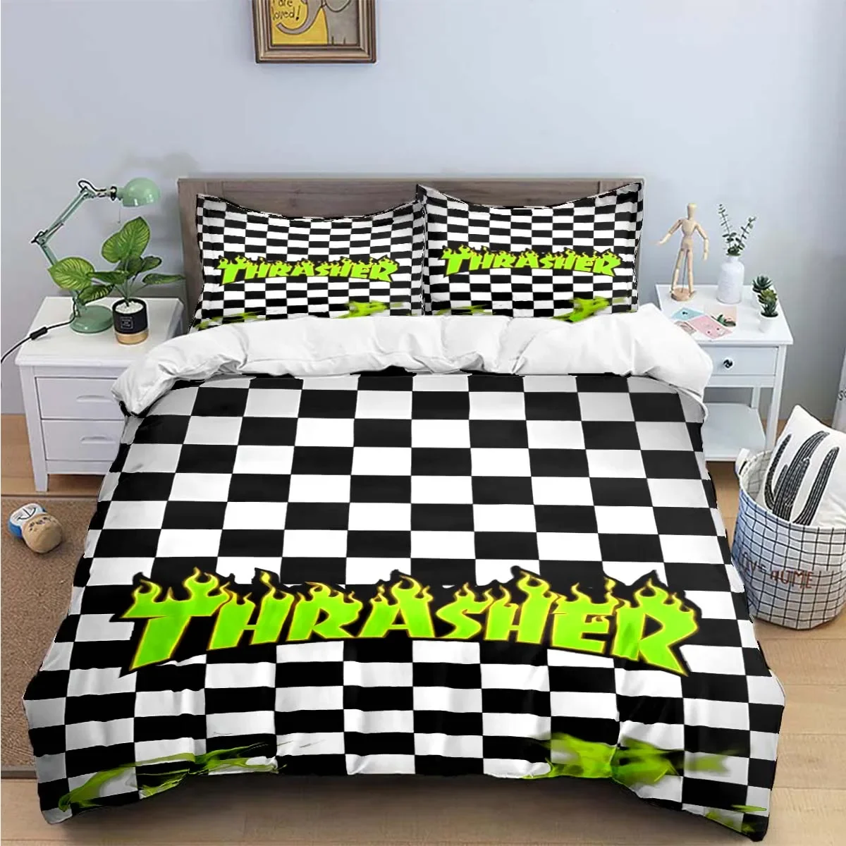 

Fashion Cool T-Thrasher Logo Print Bedding Sets Exquisite Bed Supplies Set Duvet Cover Bed Comforter Set Bedding Set Luxury Gift