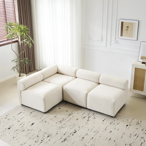 

#4-Piece Convertible L-Shaped Modular Sectional Chenille Sofa Set For Apartment & Hotel Living Rooms
