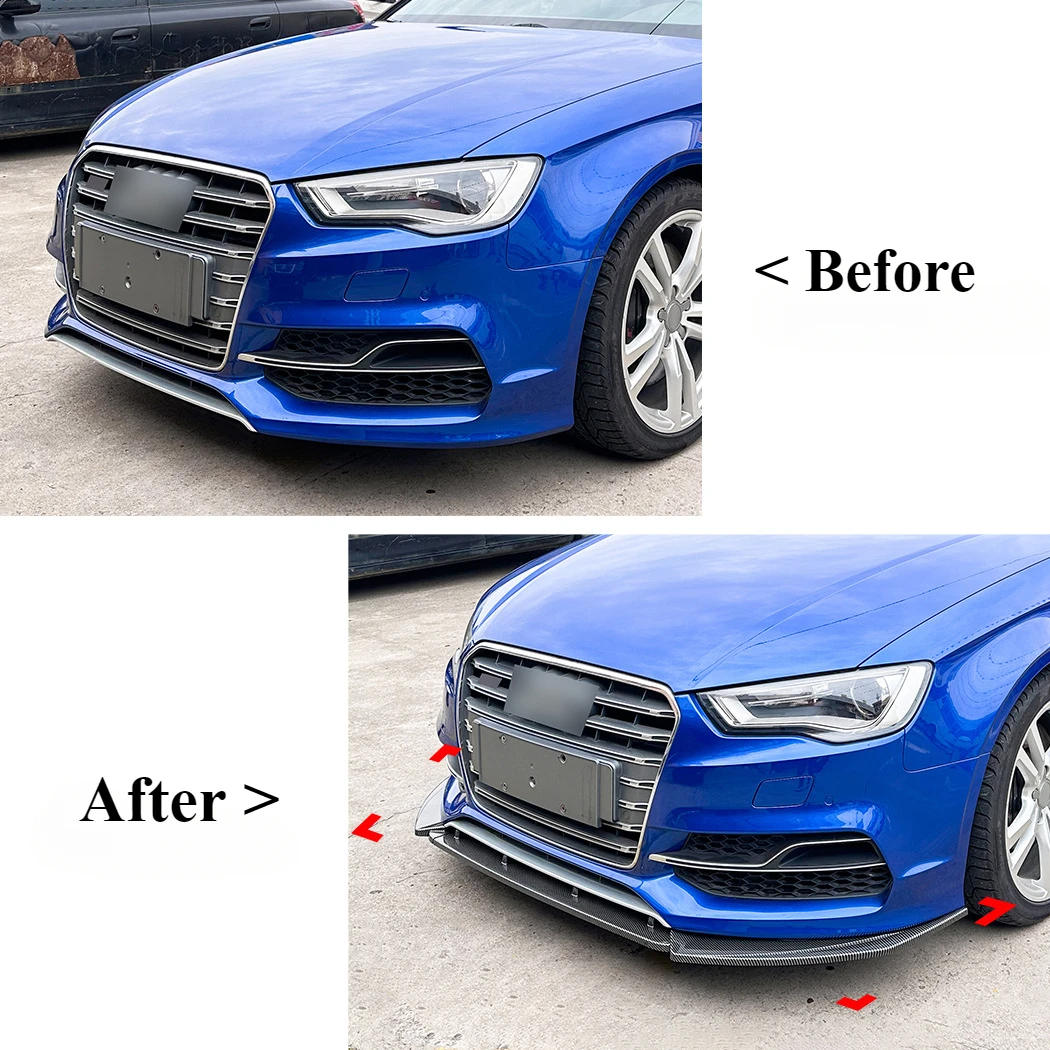 Car Front Bumper Splitter Lip Diffuser Body Kit Spoiler Guard Chin Spoiler Pre-facelift Trim For AUDI A3 / S3 8V 2013-2016