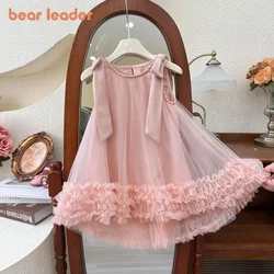 Bear Leader Summer Baby Girls Birthday Princess Dress Korean Version Bow Sleeveless Mesh Wedding Party Wear Sweet Kids Clothes