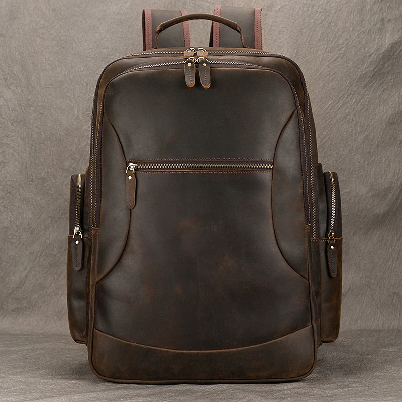 Luxury 17 Inch Leather Backpack Large Capacity Laptop Backpack For Computer Top Layer Cowhide Travel Bag Men Outdoor