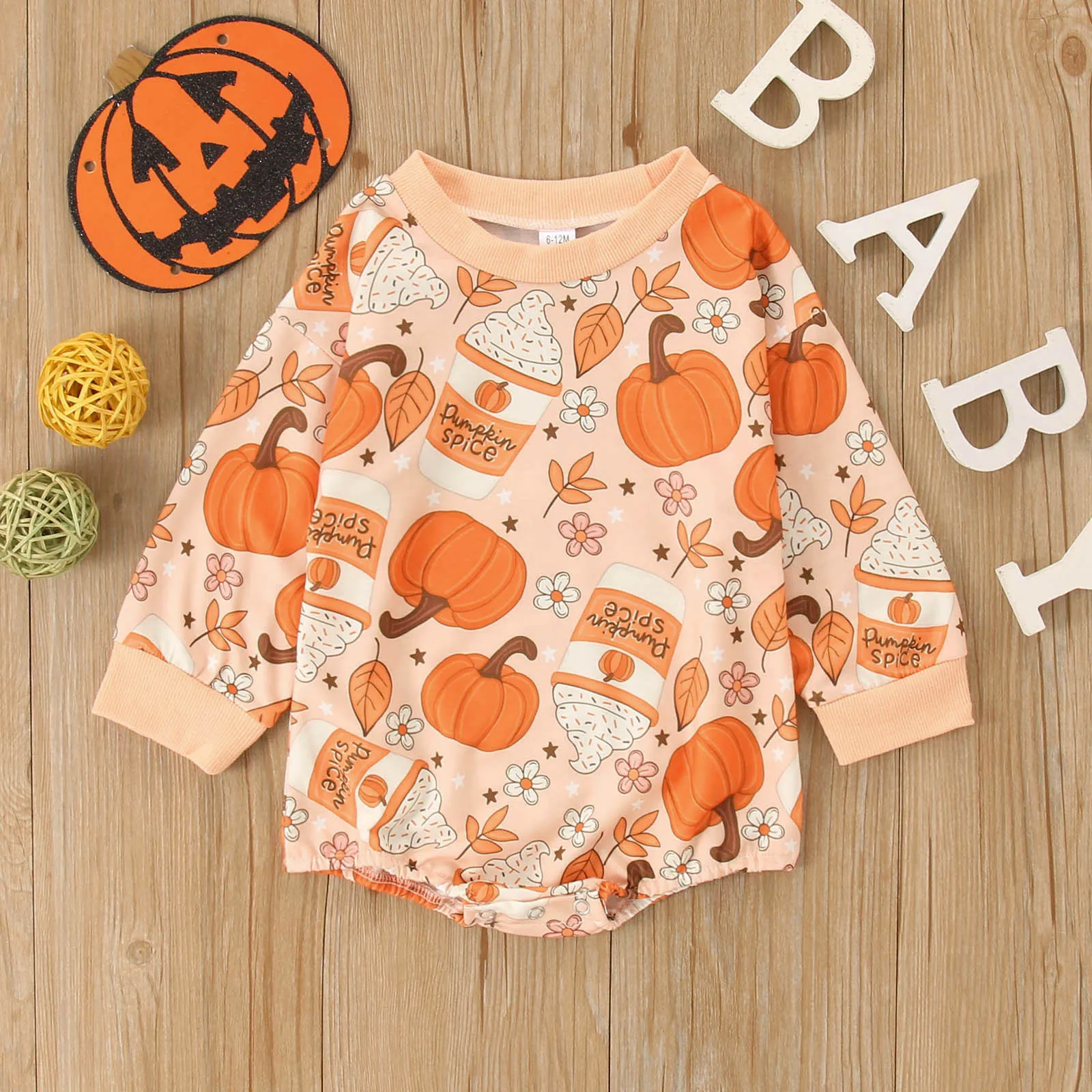 Infant Boys Girls Long Sleeve Cartoon Pumpkins Printing Style Pullover Romper Newborn Sweatshirt Kids Leotards for Ballet