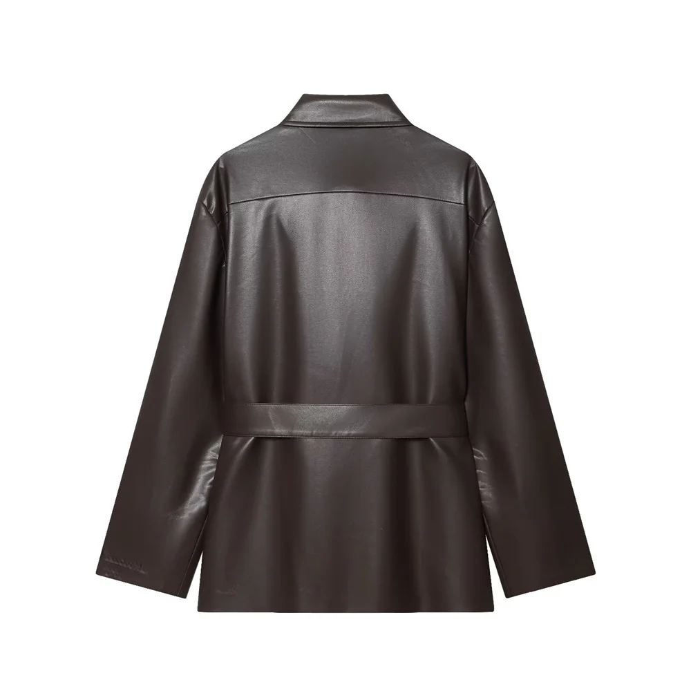 Herbst und Winter neue Damenbekleidung Mode lässig Temperament einfaches Kunstleder mit Gürtel lange Jacke