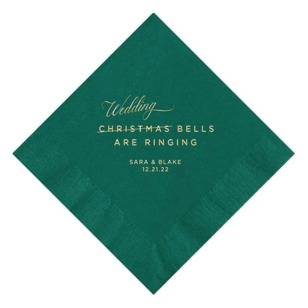 

50Pcs Personalized Christmas Wedding Napkins Wedding Bells are Ringing Rehearsal Dinner, Anniversary Party Luncheon Napkins