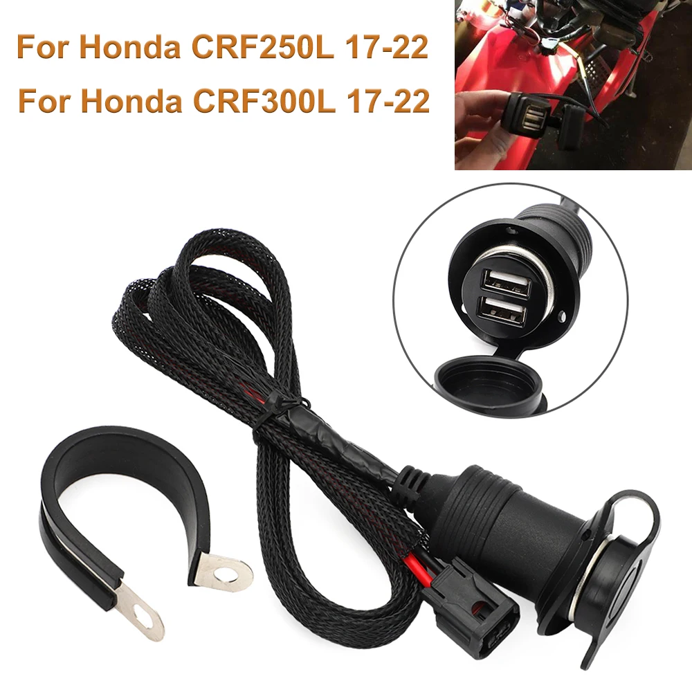 For Honda CRF250L CRF300L 17-22 Rally Dual USB Accessory Outlet Socket Switched Power '17 With Dust Cover On Plug And Play