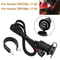 For Honda CRF250L CRF300L 17-22 Rally Dual USB Accessory Outlet Socket Switched Power '17 With Dust Cover On Plug And Play