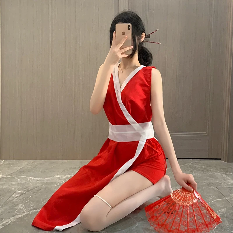 Roter Ninja Kimono Cosplay Kostüm Halloween Par Anime Game of Kings Unknown Fire Dance Japanisches SLE Damen Outfit