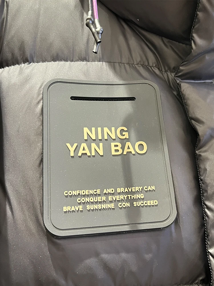 شتاء جديد الذهب الأسود طويل فوق الركبة مقنعين أسفل سترة المرأة فضفاضة وسميكة أزياء الدافئة الأبيض بطة أسفل معطف #4