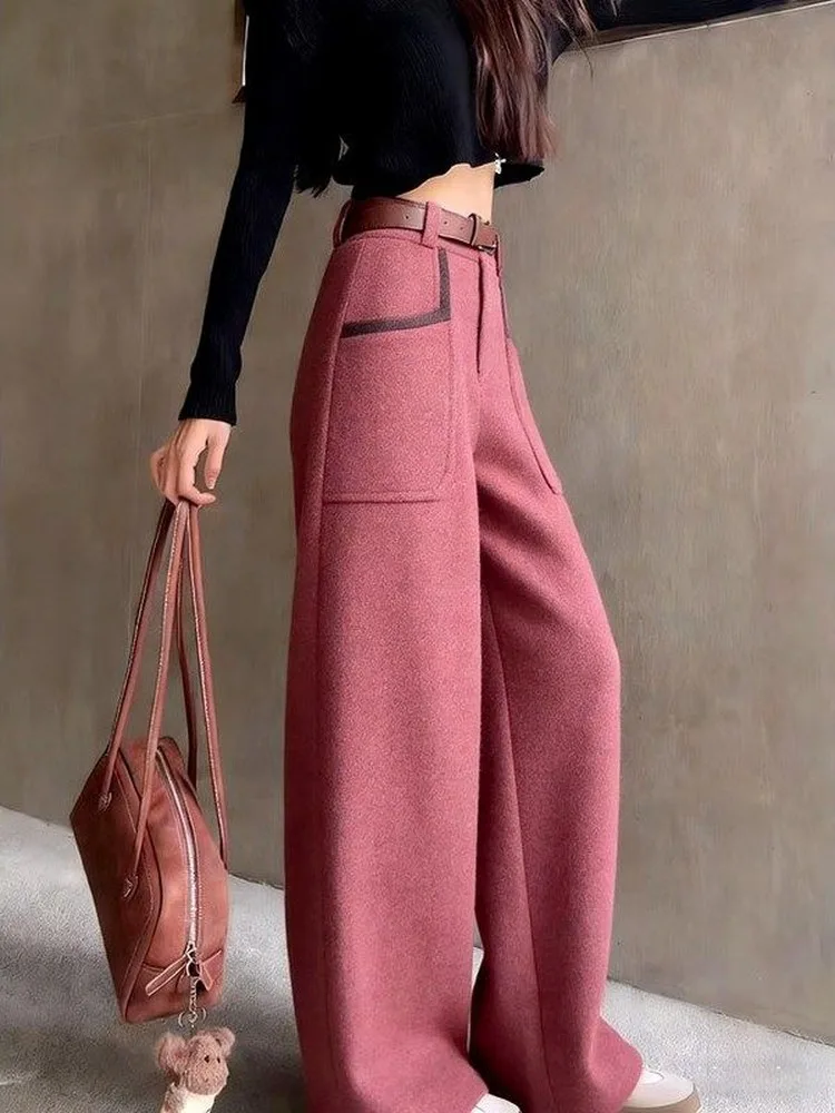 

Розовые женские брюки с высокой талией и широкими штанинами, свободные, модные, повседневные, в корейском стиле, стройнящие, струящиеся, весна 2026