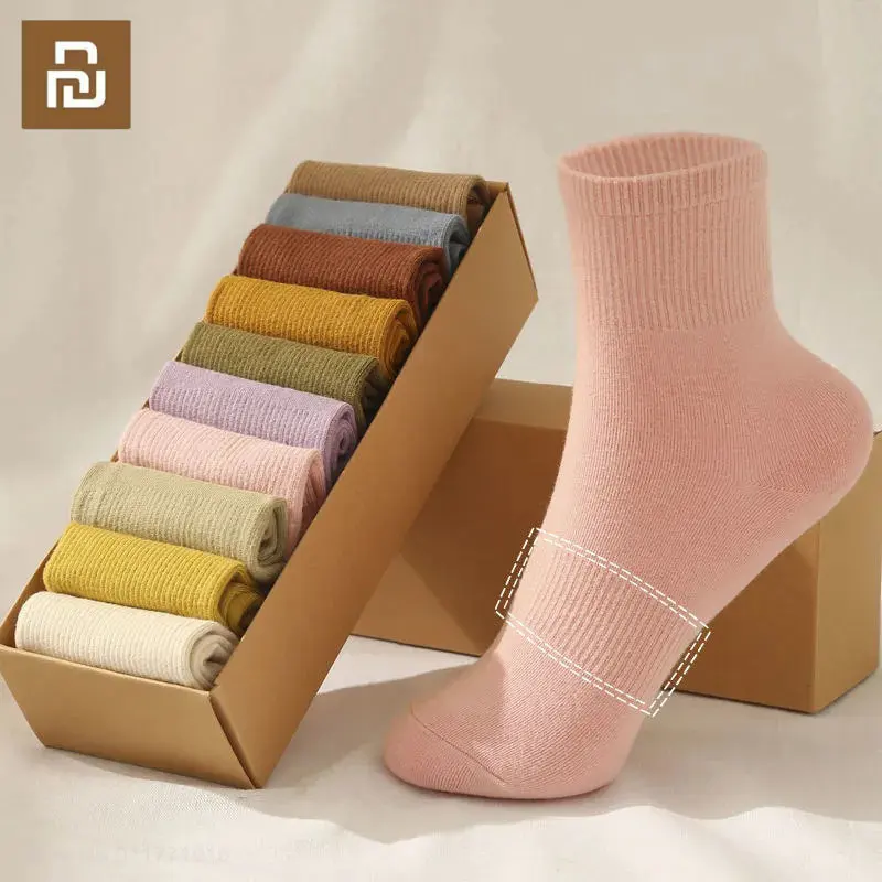 5 Pairs/lot Youpin Fashion Socks Women Spring Solid Knitted Striped Cotton Socks Girls Casual Socks Ladies Breathable Sox