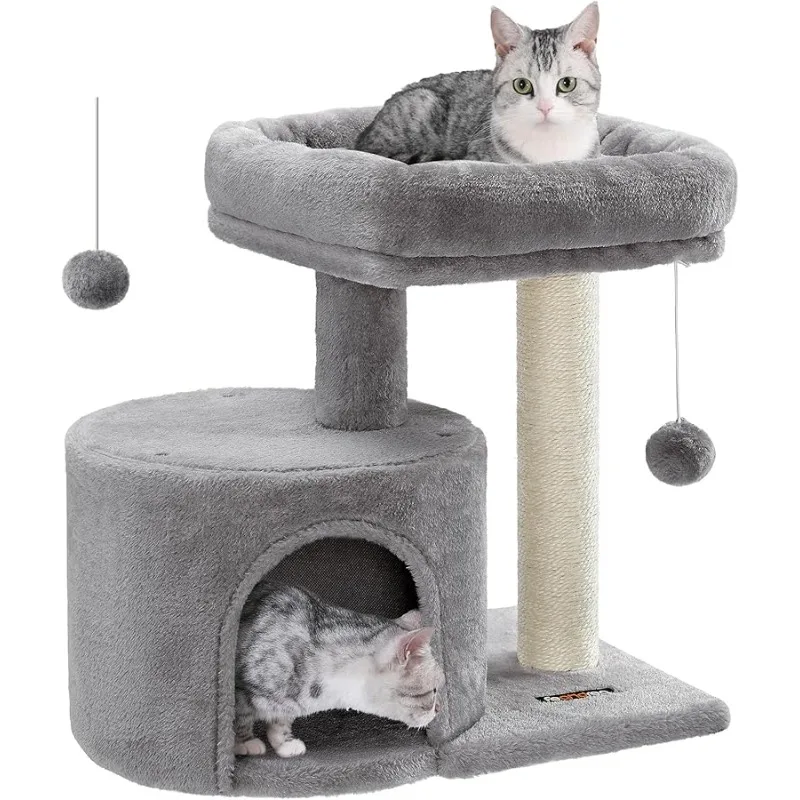 

Feandrea Cat Tree Tower with Sisal Scratching Post, Cat Condo with Padded Perch, for Small Spaces, Kittens, Light Gray UPCT50W