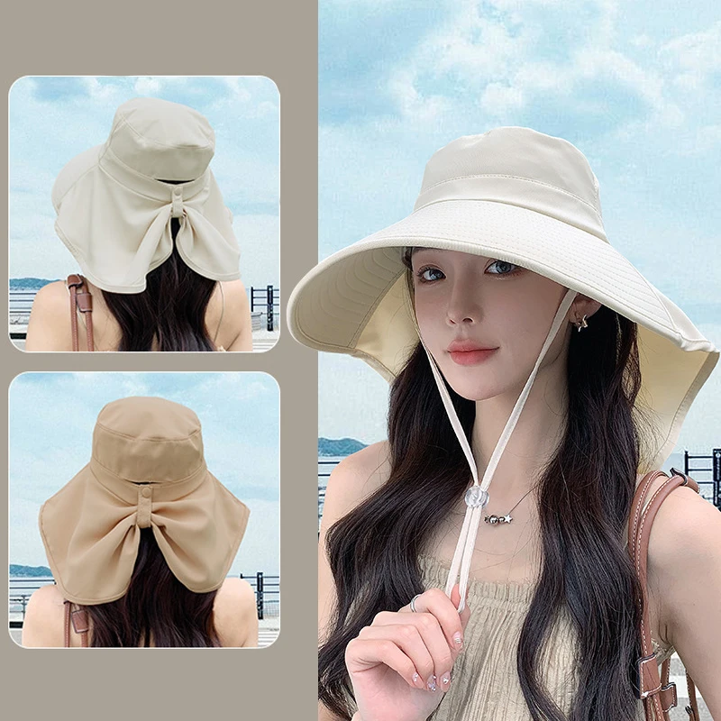 

Large Brim Shawl Bucket Hat for Women Korean Versatile Foldable Fisherman Cap Outdoor Sunscreen Visors Vacation Beach Summer Hat