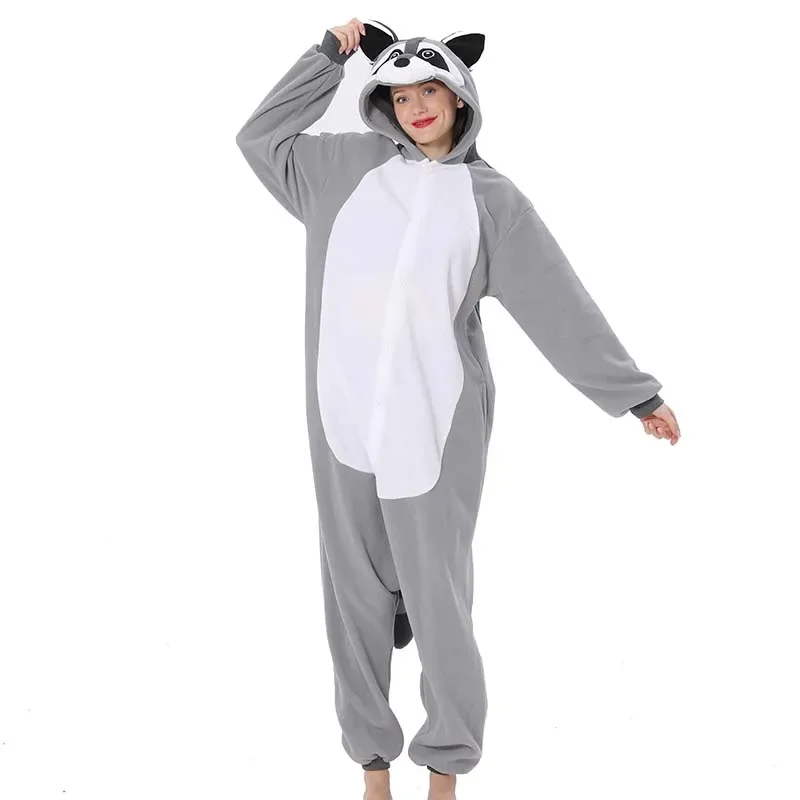 New Raccoon Pajamas Fleece Women Anime Kigurumi Onesies For Adults One-Piece Pijama Men Sleepwear Bodysuit Cosplay Costume Suit