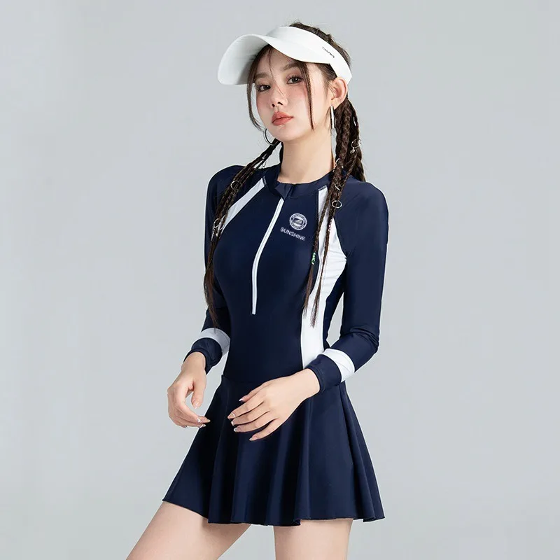 أبيض وأسود اللون مطابقة قطعة واحدة رياضية صغيرة الصدر تجمع لتغطية وزن البطن ملابس السباحة للحماية من الشمس #3