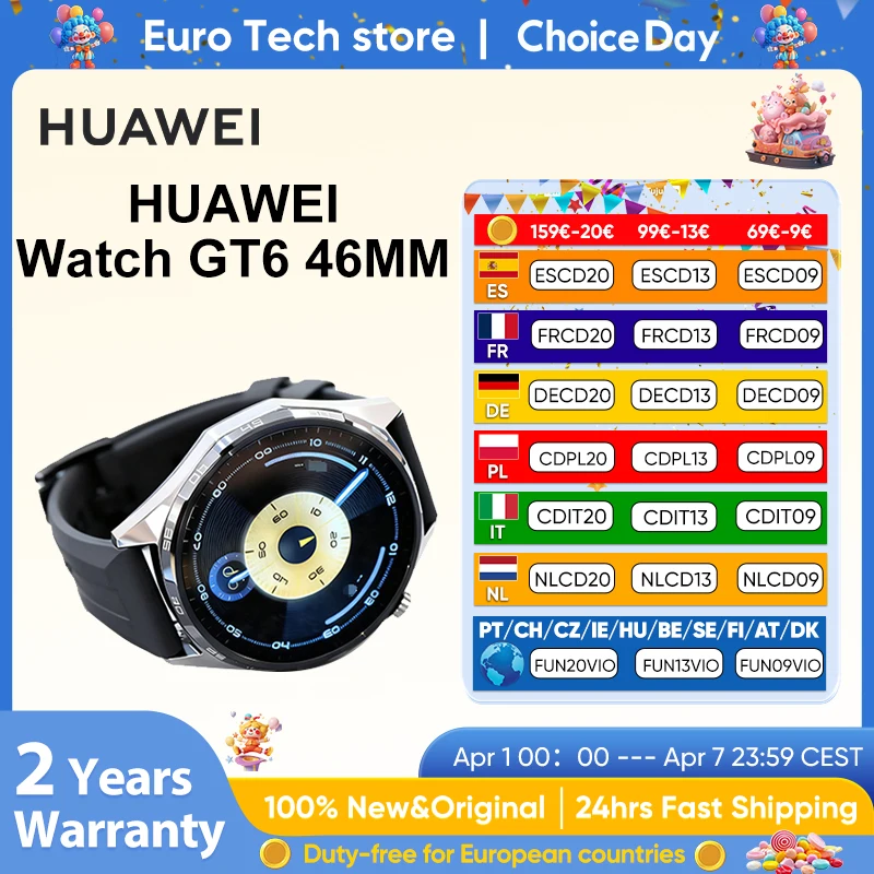 HUAWEI GT6 46mm Smartwatch GPS 1.47 ''AMOLED écran tactile plus de 100 Modes sportifs Compatible iOS Android NFC surveillance de la santé