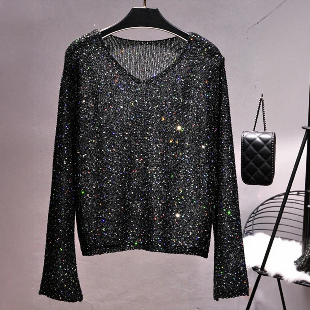 

Women's Autumn Sweater Long Flare Sleeve V-Neck Plain Vintage Style for Daily Wear And Dating