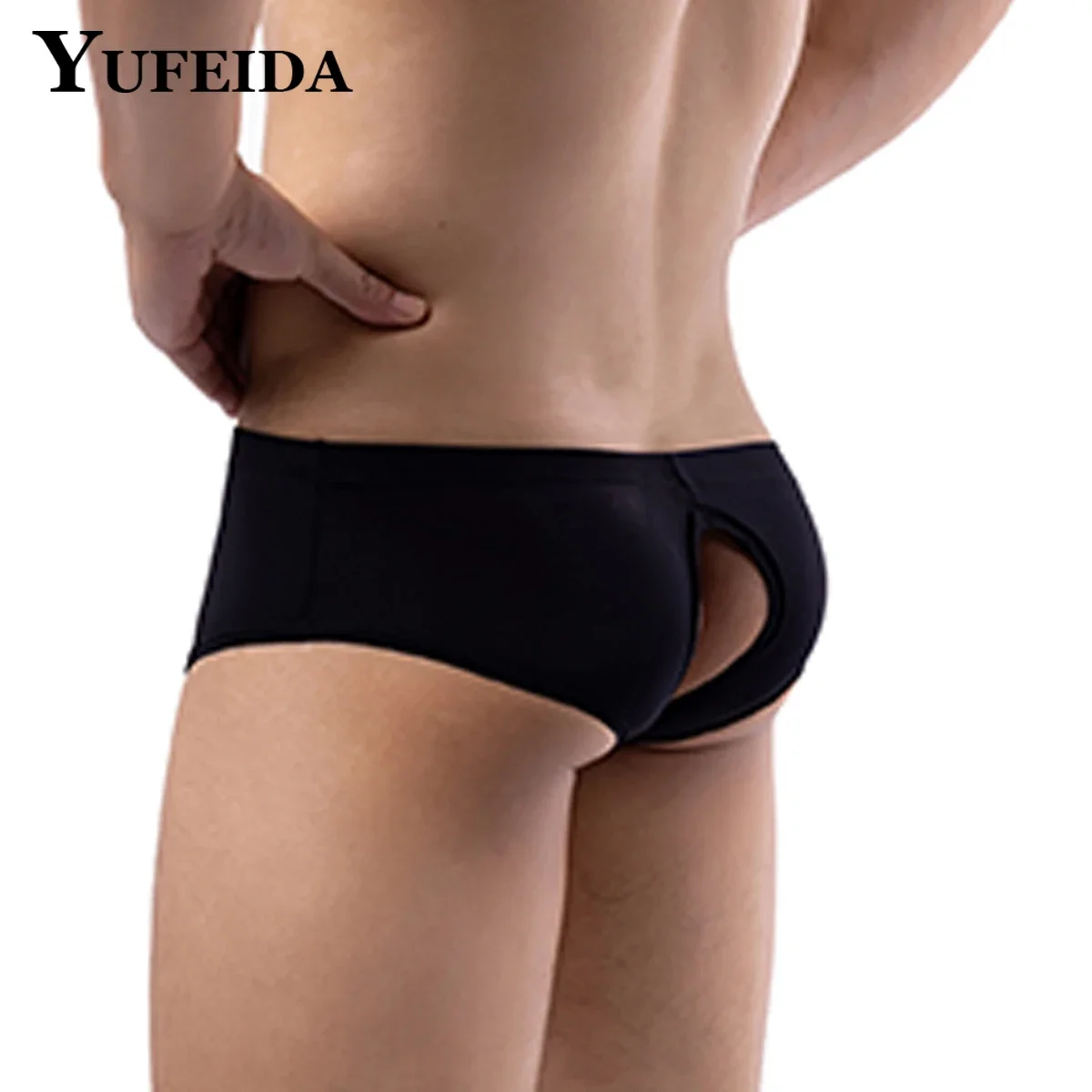 

YUFEIDA Sexy Open Butt Underwear Hollow Out Boxers Male Sexy Underpant Mens Bulge Pouch Underpants Boxershorts See Through Panty