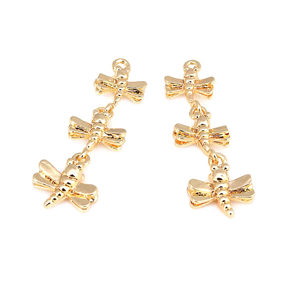 18K Gold Color Brass and Zircon Tree Leaf Dragonfly Charms Pendants High Quality Diy Jewelry Making Earrings Accessories 