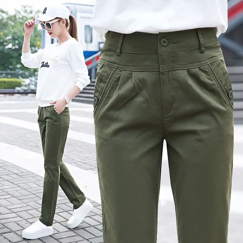 Office Lady Solid Big Size abbigliamento All-match harem Pants primavera autunno moda donna tasche a vita alta pantaloni dritti Q588