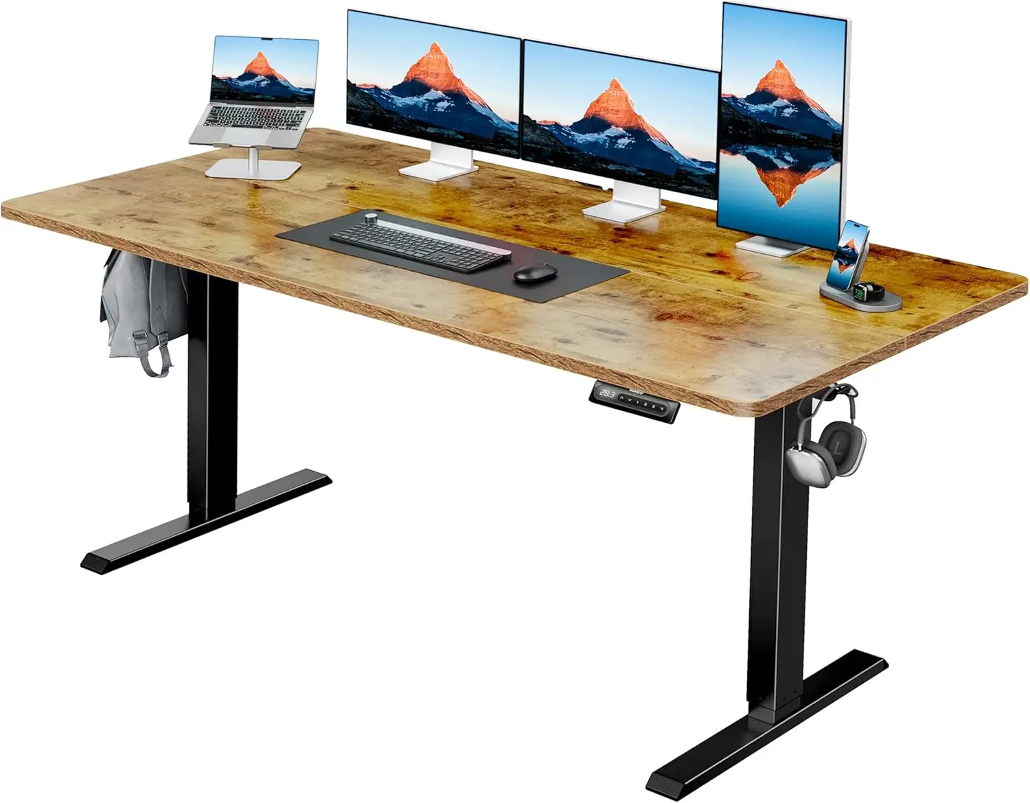 

63" x 28" Electric Standing Desk Adjustable Height, 4 Memory Height Settings, Headphone Hook, Cable Manager, Sit Stand Up Desk