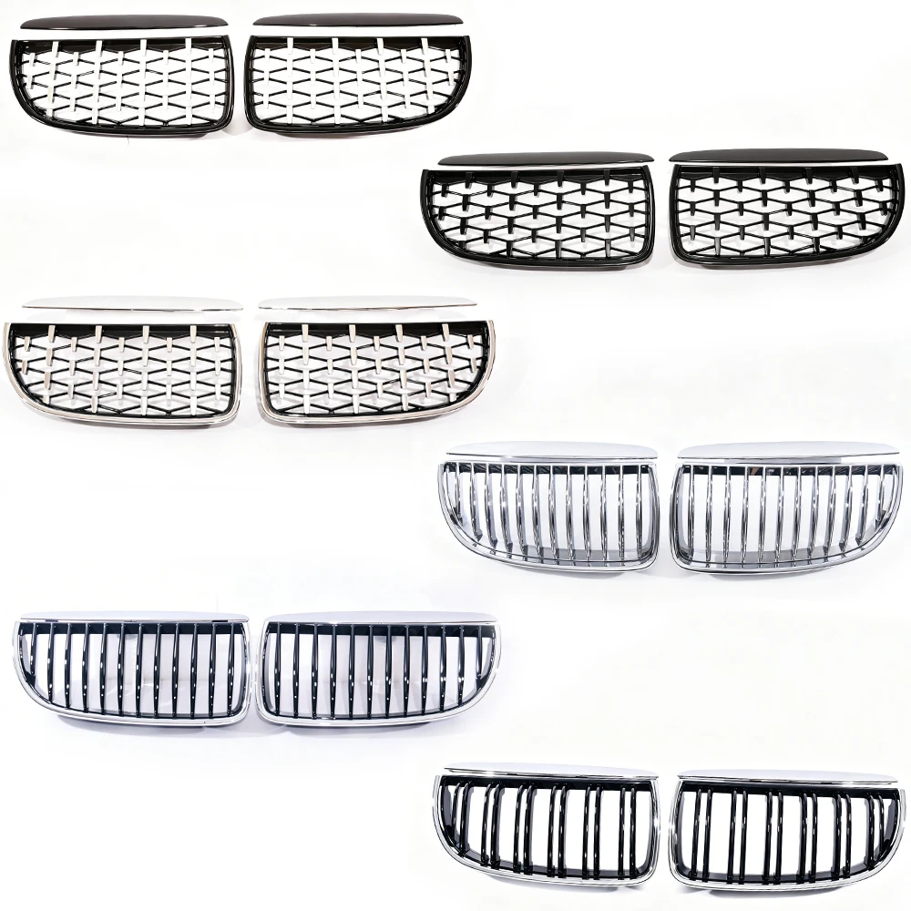 For 3 Series E90E91 Pre-LCI 2005-2008 Double Single Slat Kidney Grille Gloss Matte All Chrome Black Carbon M Color Diamond Grill