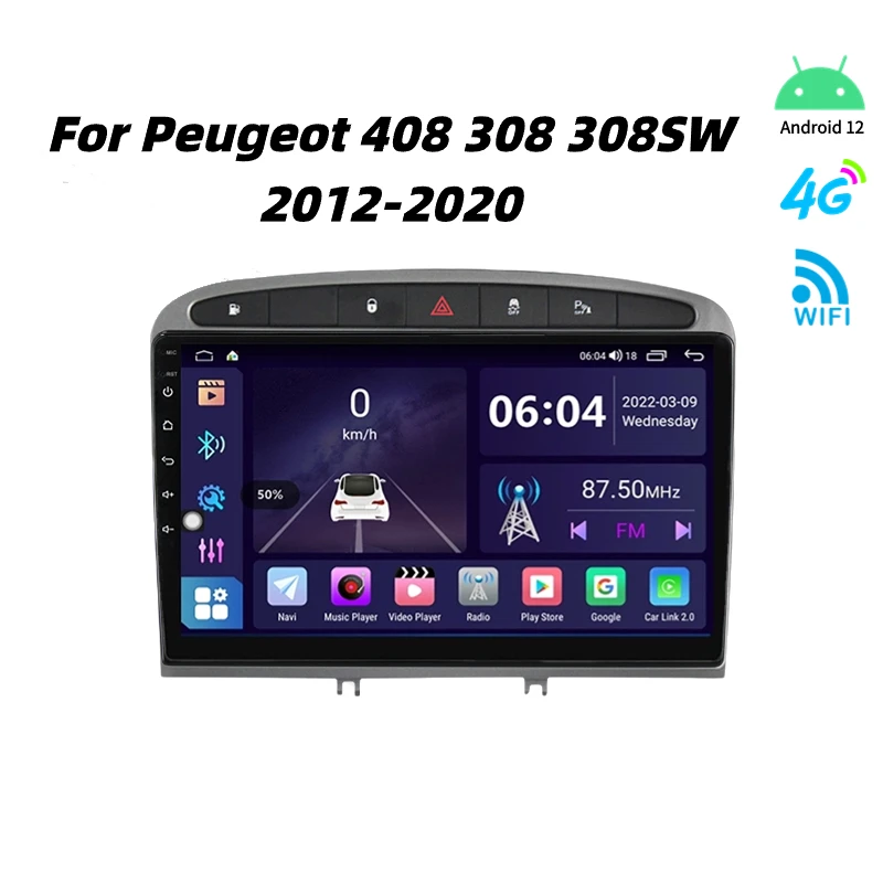 

9" 2 Din Car Radio With Android Screen Player For Peugeot 408 308 308SW 2012-2020 Automotive Multimedia Carplay Bluetooth GPS