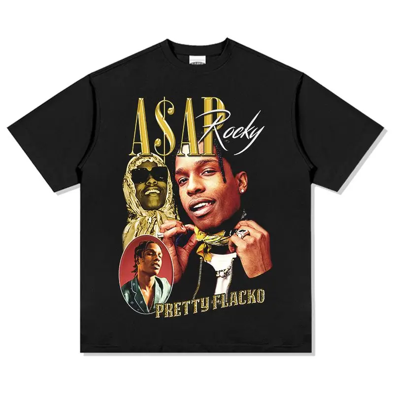 

Asap Rocky Pretty Flacko Men's Cotton T - Shirt 2025summer Streetwear Loose Fit Graphic Printed Black T - Shirt for Casual