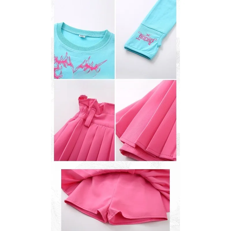 Letni modny strój do jazzu dla dziewczynki na rok 2025, miękki zestaw sukienki z T-shirtem, kostium do występów, kostium taneczny, strój Kpop dla dzieci, strój rave