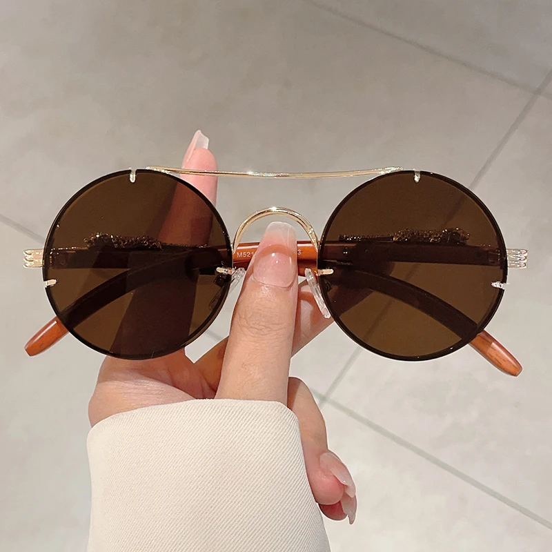 KAMMPT Vintage Round Sunglasses 2024 New in Fashion Oversized Gradient Multi-color Shades Trendy Luxury Brand Design Sun Glasses