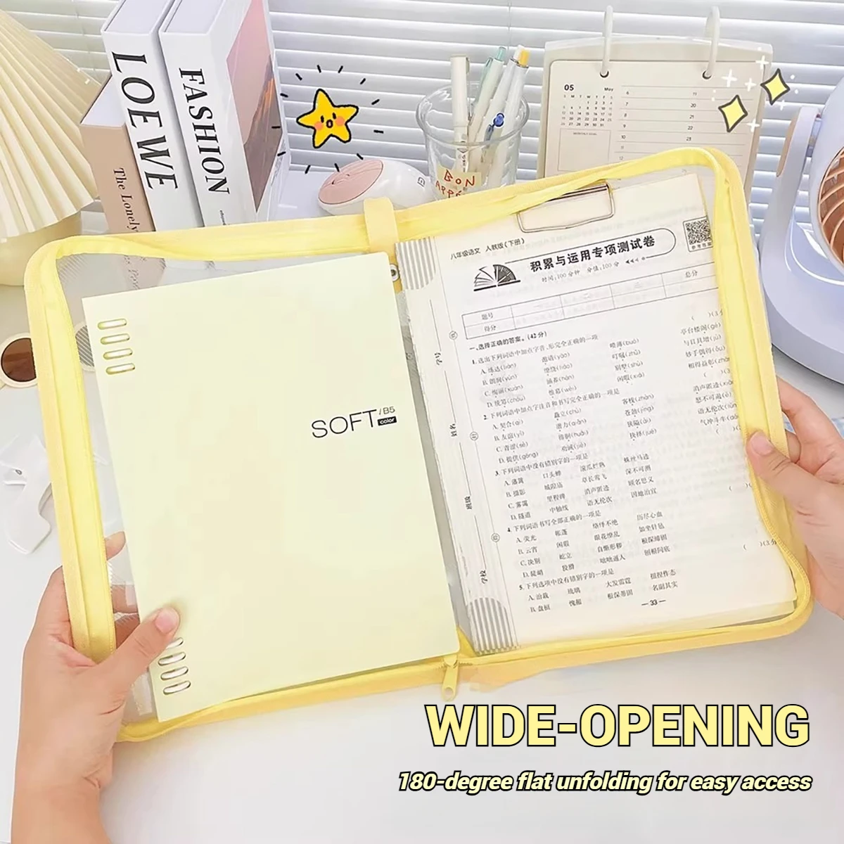 Transparent Zippered Document Storage Bag with Clip Expanded Mesh Zipper Pouch Bags for Storing Teaching Plan, Homework A4