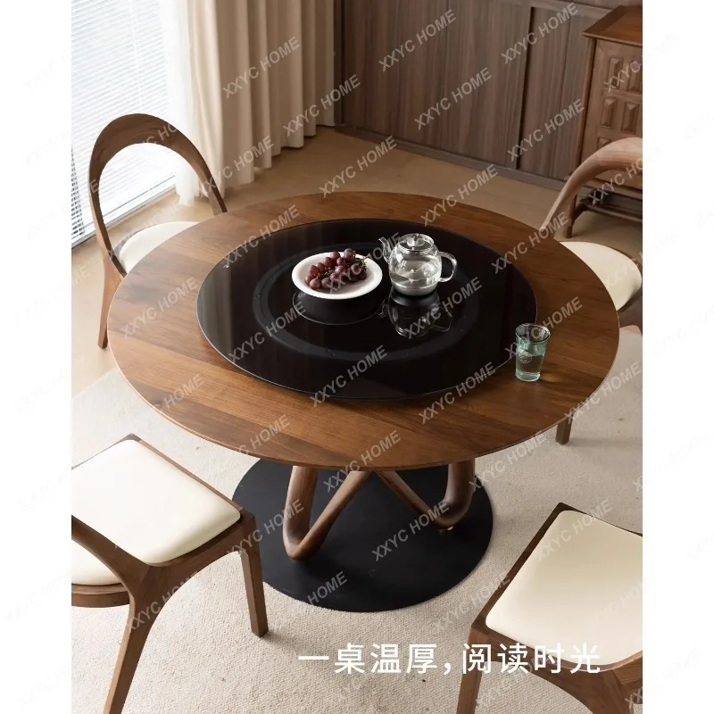 XXAll solid wood round dining table Small household log table