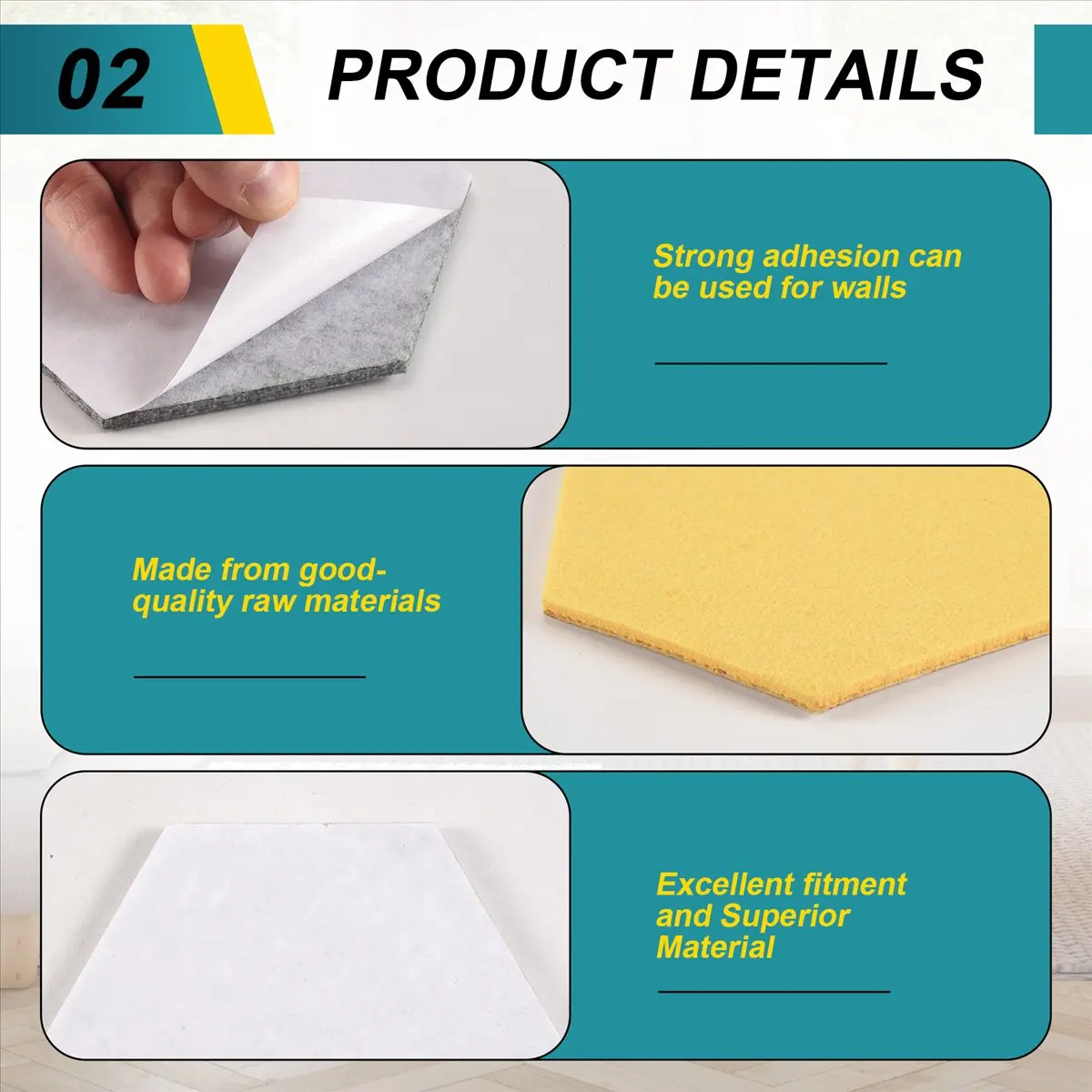 AT16 5Pcs/Set Hexagon Felt Board Hexagonal Felt Wall Sticker Multifunction 3D Decorative Home Message Board Self-Adhesive Kids R