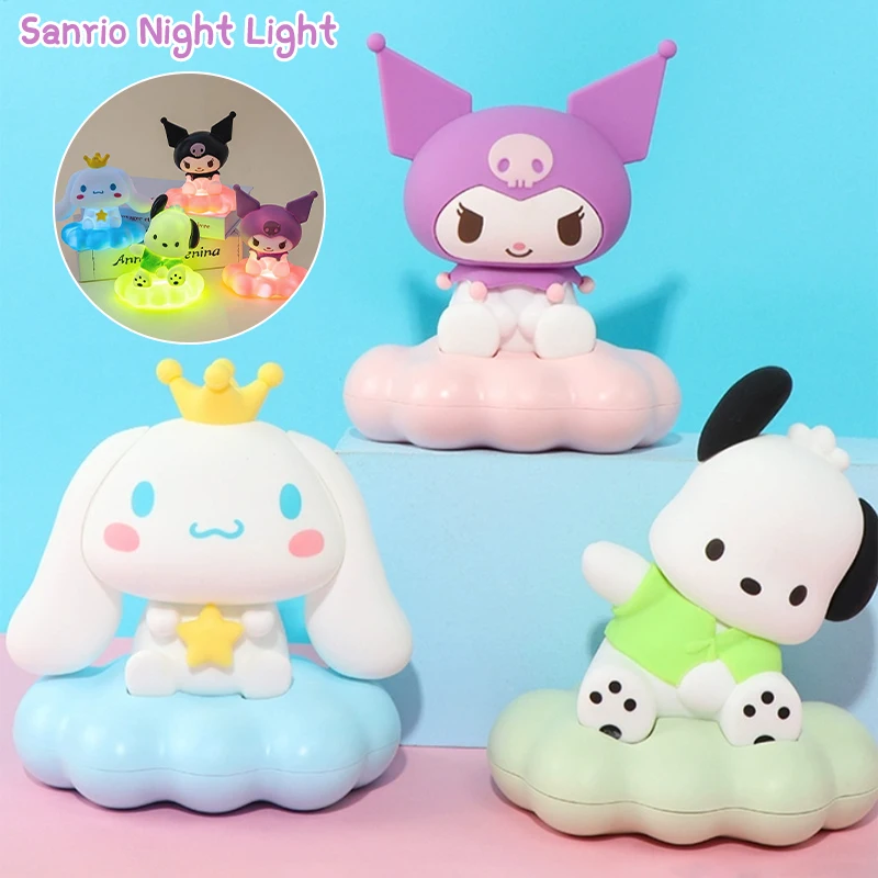 Cartoon Sanrio Night Light Desk Lamp Kuromi Cinnamoroll Pochacco Cloud Atmosphere Light Bedroom Bedside Lamp Luminous Light Gift