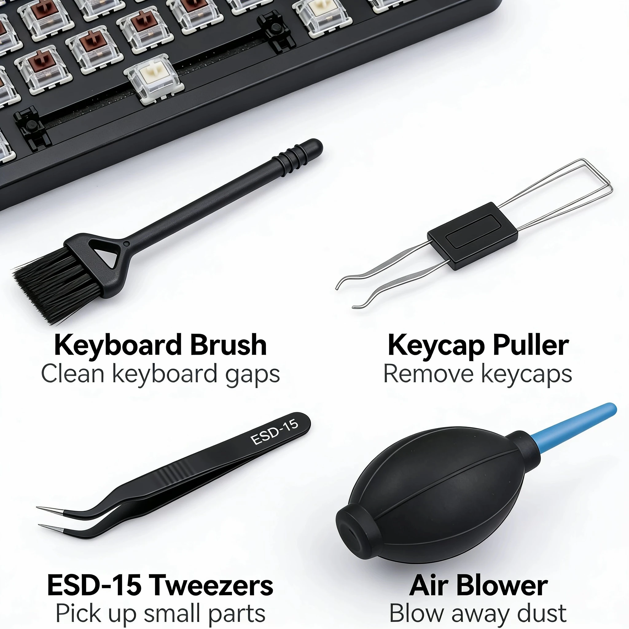 4 in 1 Keyboard Cleaning Kit Multifunctional Mechanical Keyboard Cleaner Tool Set with 2-in-1 Keycap Puller Switch Puller Powerf