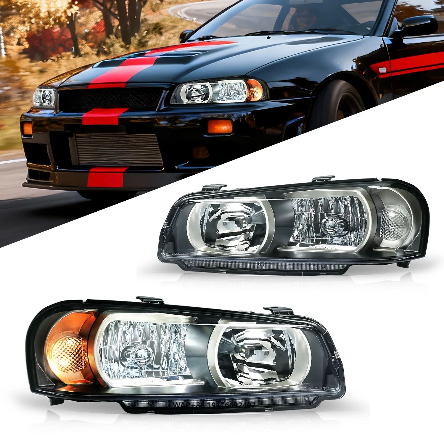 Archaic OE Style Full LED Headlights for Skyline R34 GTT GTR 1998-2002 Plug and Play 6000 Lumens 3000K