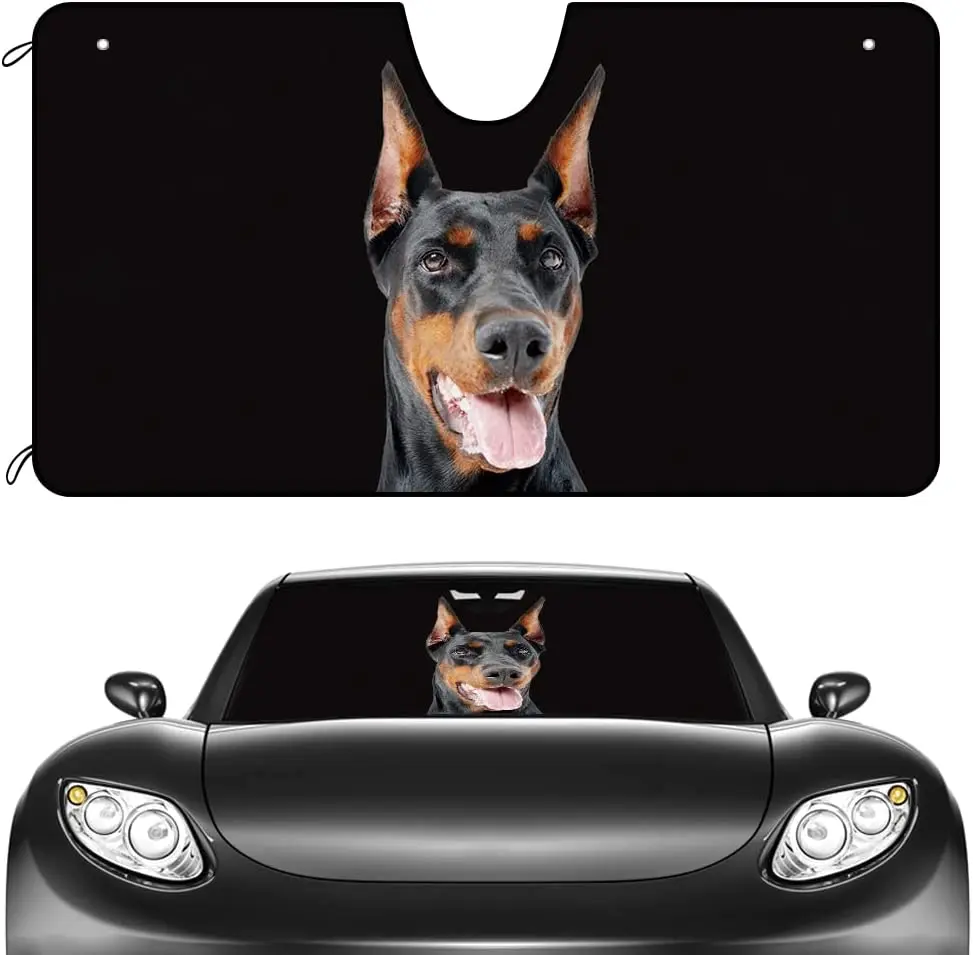 

CafeTime Dog Car Windshield Sunshade A Cute Doberman Dog Decor Black Vehicle Front Windshield Sunshade UV Ray Reflector Sun Prot