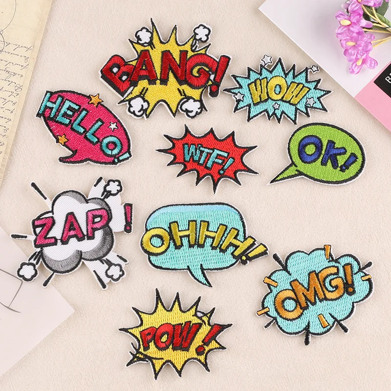 WOW OMG OK HELLO Funny Phrases Self-adhesive English Letters Patches Embroidery Sticker For Clothing Jacket T-Shirt Sticker DIY