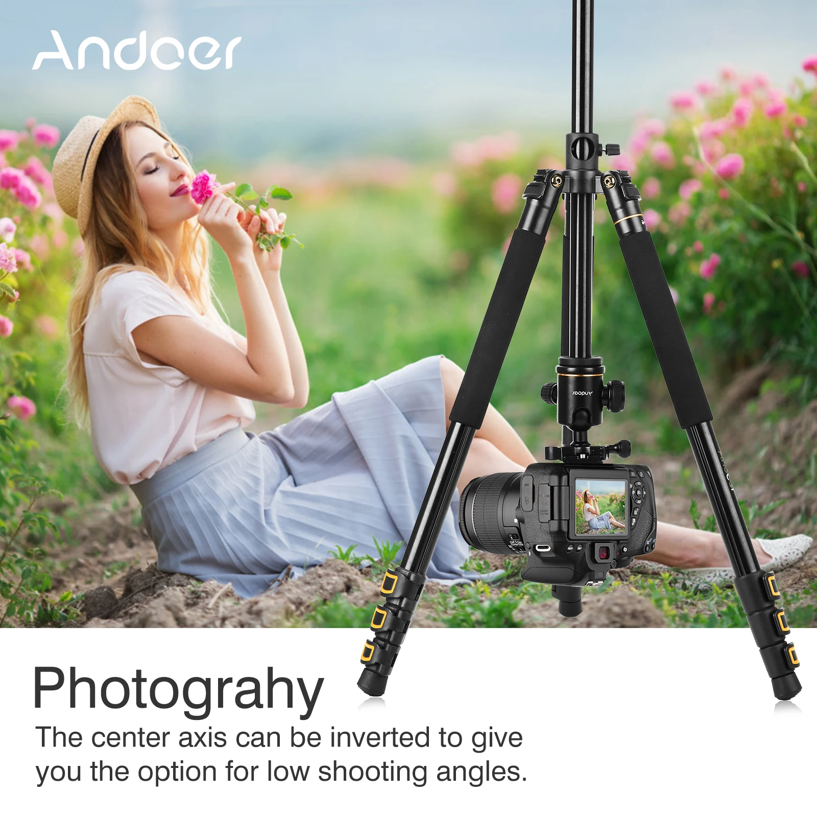 200cm Aluminum Alloy Camera Tripod Monopod Horizontal Mount with Ball Head 4-Section Extendable for DSLR ILDC Cameras