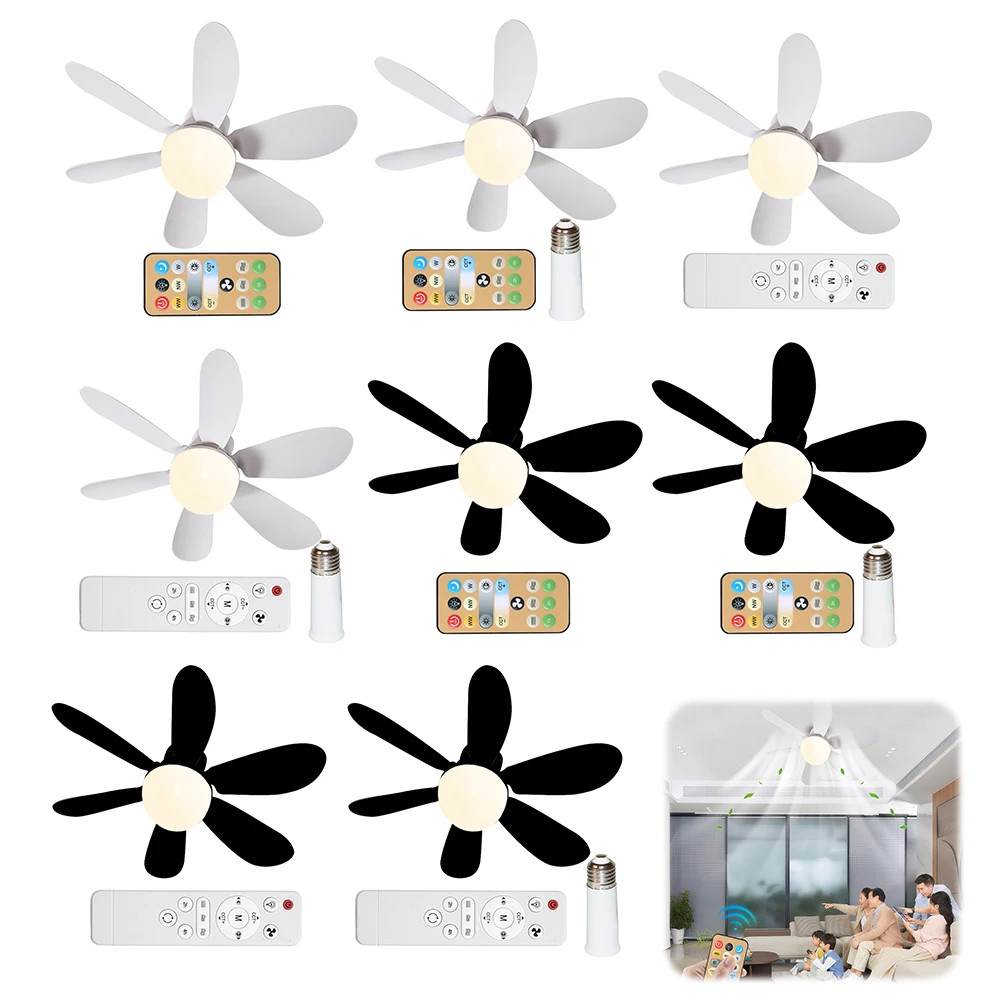 

Ceiling Fan LED Light E27 Base Remote Control Quiet Ceiling Fan Lamp with Extender Wireless Silent Light Bulb Fan 30W 15.75 Inch