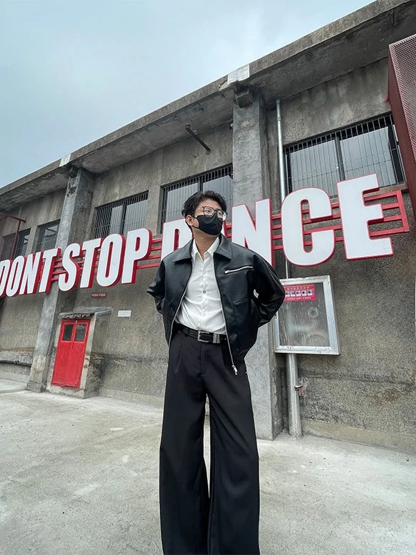 

Мотоциклетная куртка TANGZ Studio из искусственной кожи с узором «американский личи», мужская, свободного кроя, премиум-класса, с воротником, черная, модная верхняя одежда