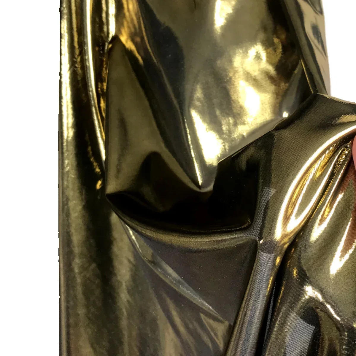 

Gold Apricot Metallic Water Light Imitation Leather Fabric Soft Elastic Shiny Designer Dress Fabric for Fashion Projects