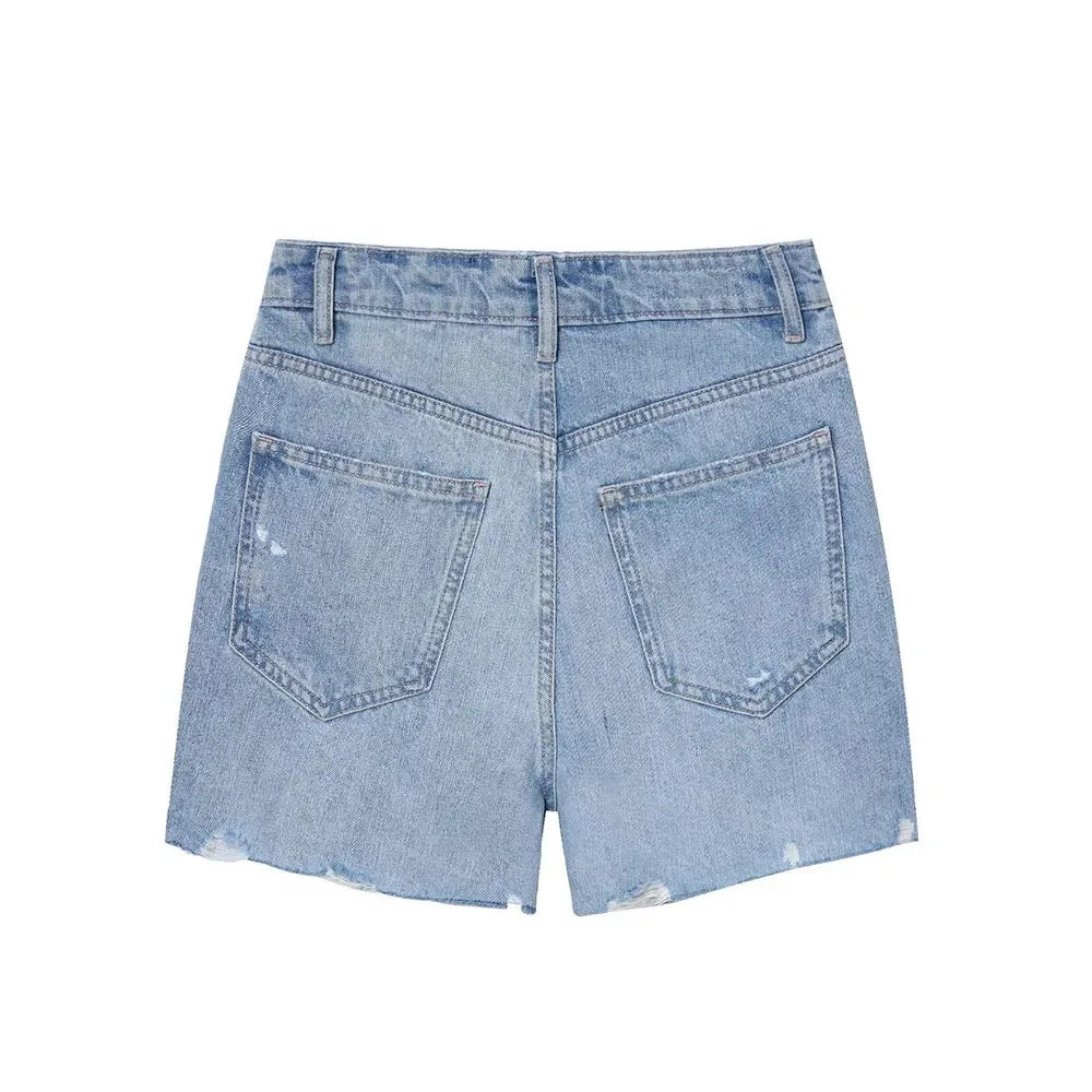 شورت جينز نسائي بخصر متقاطع عالي الخصر من قماش الدنيم بتصميم قديم شورت جينز مريح أنيق للنساء