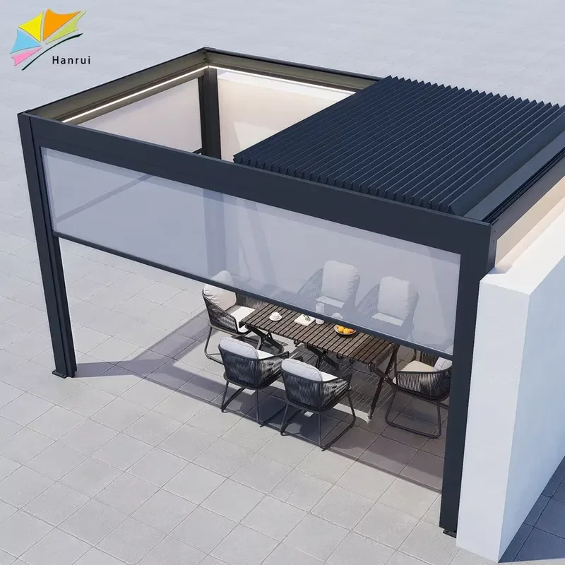 Electric Retractable Louver Motorized Roof Kit Outdoor Pergola Aluminum Motorized Bioclimatic with Aluminium Slats Sun Shade