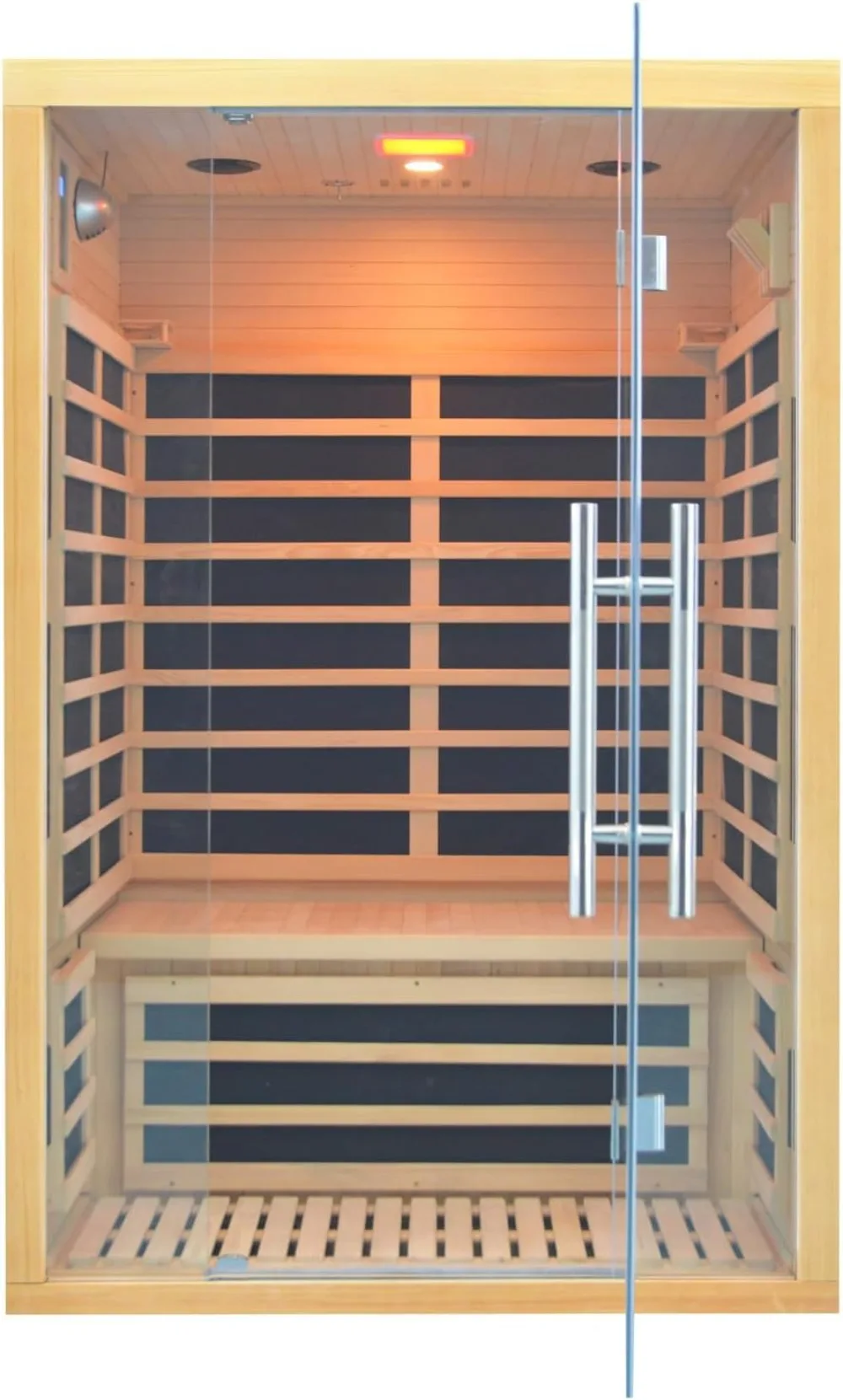 Infrared Sauna, 2 Person Indoor Sauna Room Low EMF Far Infrared Home Sauna Hemlock Wooden Sauna with LCD Control Panel Tempered