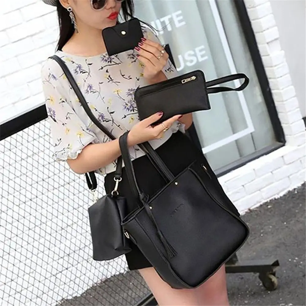 4PCS/Set Crossbody Bags Women Bag Set Pattern Leather Shoulder Bags Purse Ladies PU Crossbody Bag Wallet Purses Handbag